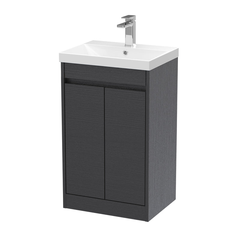 Nuie Havana Floor Standing Vanity Unit with Thin Edge Basin - Graphite Grey Woodgrain 500mm