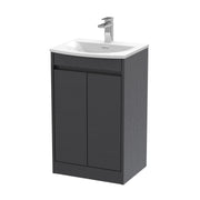 Nuie Havana Floor Standing Vanity Unit with Curved Basin - Graphite Grey Woodgrain 500mm