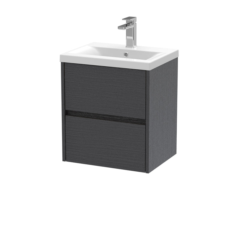 Nuie Havana Wall Hung Vanity Unit with Mid-Edge Basin - Graphite Grey Woodgrain 500mm