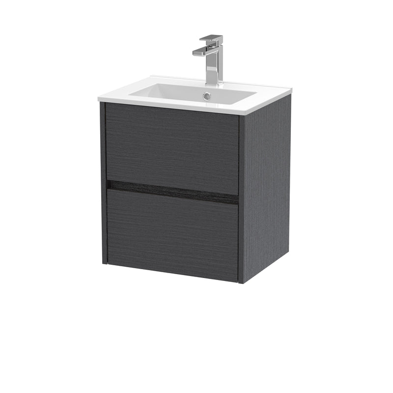 Nuie Havana Wall Hung Vanity Unit with Minimalist Basin - Graphite Grey Woodgrain 500mm