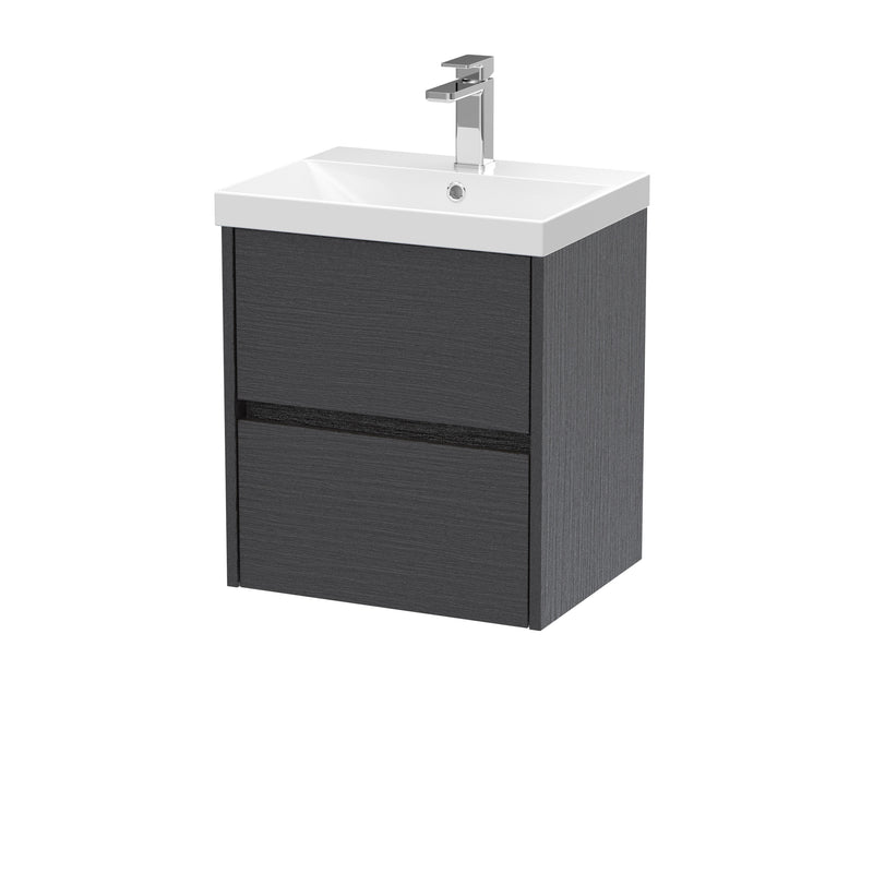 Nuie Havana Wall Hung Vanity Unit with Thin Edge Basin - Graphite Grey Woodgrain 500mm
