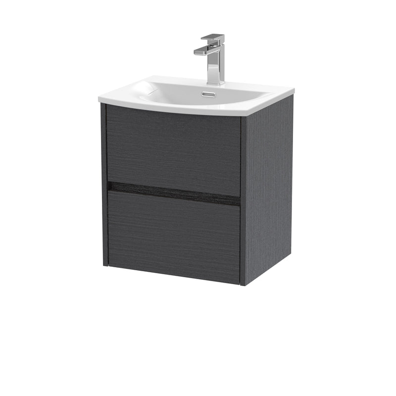 Nuie Havana Wall Hung Vanity Unit with Curved Basin - Graphite Grey Woodgrain 500mm