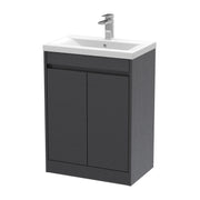 Nuie Havana Floor Standing Vanity Unit with Mid-Edge Basin - Graphite Grey Woodgrain 600mm