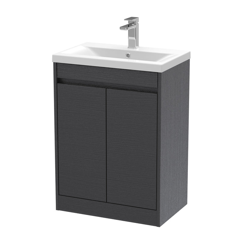 Nuie Havana Floor Standing Vanity Unit with Mid-Edge Basin - Graphite Grey Woodgrain 600mm