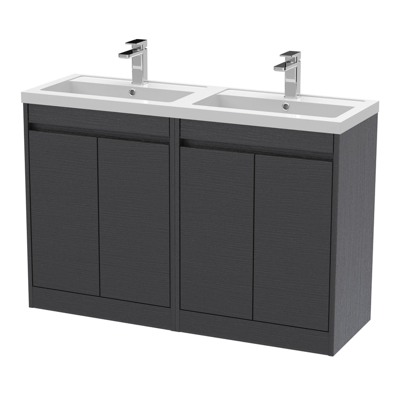 Nuie Havana 1200mm Floor Standing Vanity Unit with 2 Tap Hole Basin - Graphite Grey Woodgrain Ceramic