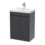 Nuie Havana Floor Standing Vanity Unit with Thin Edge Basin - Graphite Grey Woodgrain 600mm