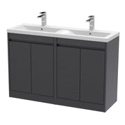 Nuie Havana 1200mm Floor Standing Vanity Unit with 2 Tap Hole Basin - Graphite Grey Woodgrain Polymarble