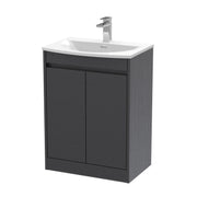 Nuie Havana Floor Standing Vanity Unit with Curved Basin - Graphite Grey Woodgrain 600mm