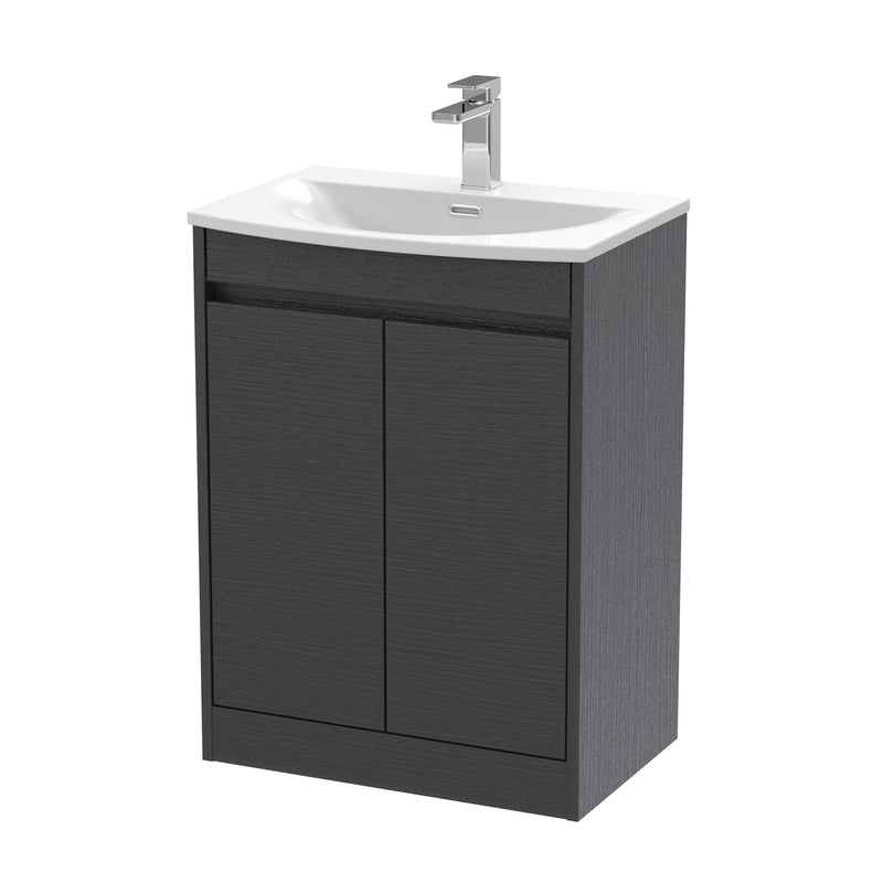 Nuie Havana Floor Standing Vanity Unit with Curved Basin - Graphite Grey Woodgrain 600mm