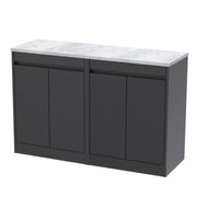 Nuie Havana Floor Standing Counter Top Vanity Unit with Bellato Grey Worktop - Graphite Grey Woodgrain 1200mm 4 Door