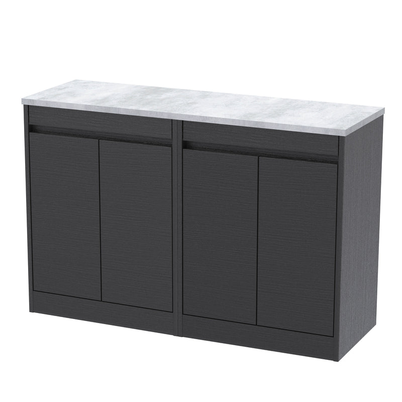 Nuie Havana Floor Standing Counter Top Vanity Unit with Bellato Grey Worktop - Graphite Grey Woodgrain 1200mm 4 Door