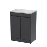 Nuie Havana Floor Standing Counter Top Vanity Unit with Bellato Grey Worktop - Graphite Grey Woodgrain 600mm 2 Door