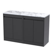 Nuie Havana Floor Standing Counter Top Vanity Unit with Carrara Laminate Worktop - Graphite Grey Woodgrain 1200mm 4 Door