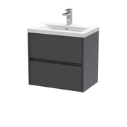 Nuie Havana Wall Hung Vanity Unit with Mid-Edge Basin - Graphite Grey Woodgrain 600mm