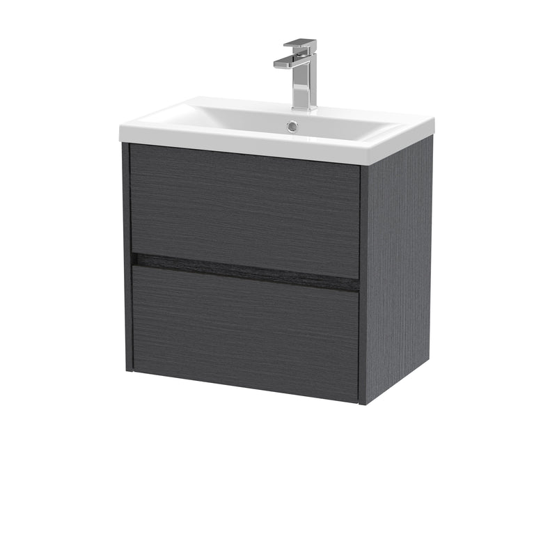 Nuie Havana Wall Hung Vanity Unit with Mid-Edge Basin - Graphite Grey Woodgrain 600mm