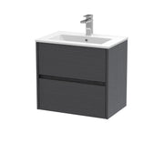 Nuie Havana Wall Hung Vanity Unit with Minimalist Basin - Graphite Grey Woodgrain 600mm