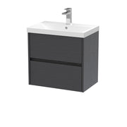 Nuie Havana Wall Hung Vanity Unit with Thin Edge Basin - Graphite Grey Woodgrain 600mm