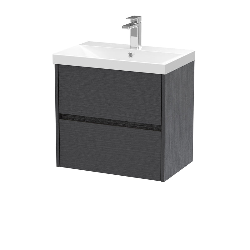 Nuie Havana Wall Hung Vanity Unit with Thin Edge Basin - Graphite Grey Woodgrain 600mm