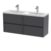 Nuie Havana 1200mm Wall Hung Vanity Unit with 2 Tap Hole Basin - Graphite Grey Woodgrain Ceramic