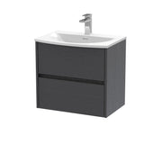 Nuie Havana Wall Hung Vanity Unit with Curved Basin - Graphite Grey Woodgrain 600mm