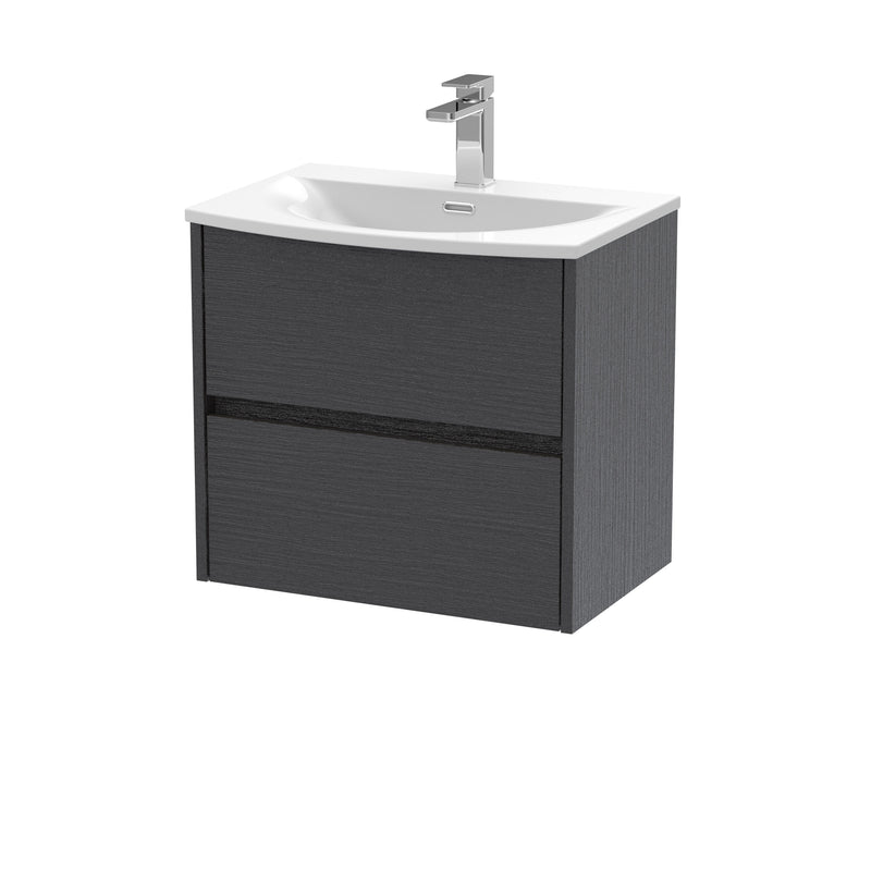 Nuie Havana Wall Hung Vanity Unit with Curved Basin - Graphite Grey Woodgrain 600mm