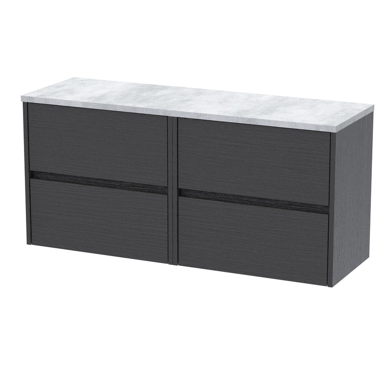 Nuie Havana Wall Hung Counter Top Vanity Unit with Bellato Grey Worktop - Graphite Grey Woodgrain 1200mm 4 Drawer