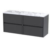 Nuie Havana Wall Hung Counter Top Vanity Unit with Carrara Laminate Worktop - Graphite Grey Woodgrain 1200mm 4 Drawer