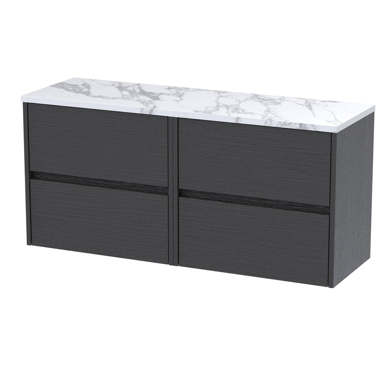 Nuie Havana Wall Hung Counter Top Vanity Unit with Carrara Laminate Worktop - Graphite Grey Woodgrain 1200mm 4 Drawer