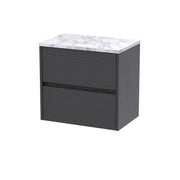 Nuie Havana Wall Hung Counter Top Vanity Unit with Carrara Laminate Worktop - Graphite Grey Woodgrain 600mm 2 Drawer