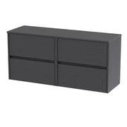 Nuie Havana Wall Hung Counter Top Vanity Unit with Co-ordinating Worktop - Graphite Grey Woodgrain 1200mm 4 Drawer