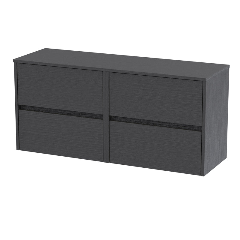 Nuie Havana Wall Hung Counter Top Vanity Unit with Co-ordinating Worktop - Graphite Grey Woodgrain 1200mm 4 Drawer