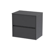Nuie Havana Wall Hung Counter Top Vanity Unit with Co-ordinating Worktop - Graphite Grey Woodgrain 600mm 2 Drawer