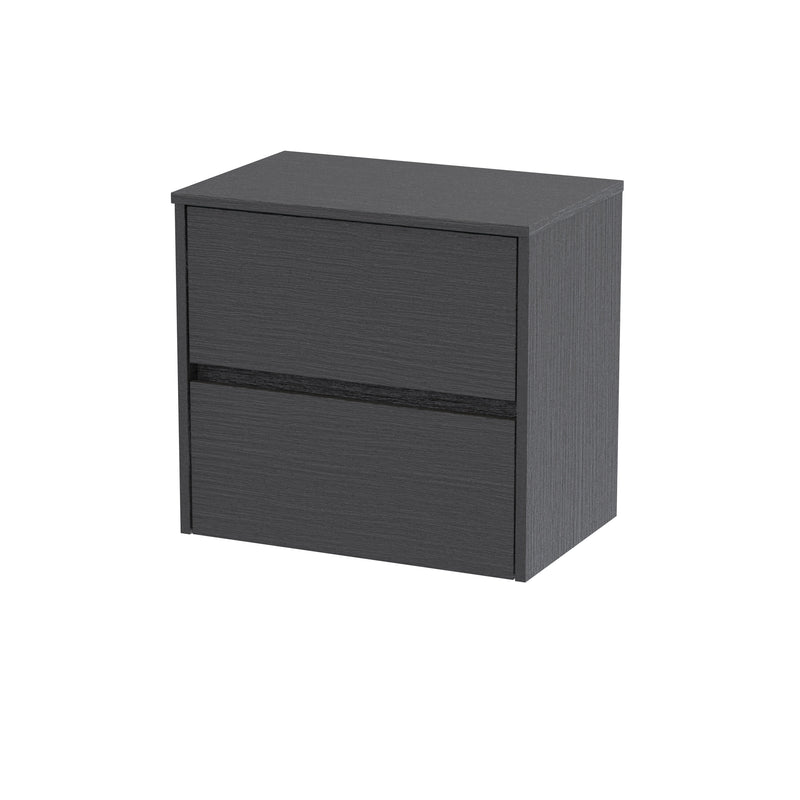 Nuie Havana Wall Hung Counter Top Vanity Unit with Co-ordinating Worktop - Graphite Grey Woodgrain 600mm 2 Drawer