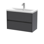 Nuie Havana Wall Hung Vanity Unit with Mid-Edge Basin - Graphite Grey Woodgrain 800mm