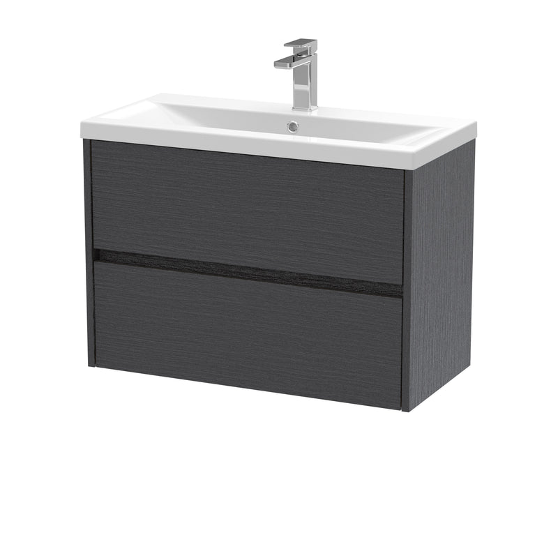 Nuie Havana Wall Hung Vanity Unit with Mid-Edge Basin - Graphite Grey Woodgrain 800mm