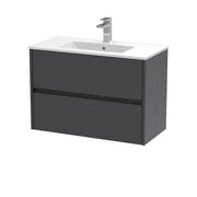Nuie Havana Wall Hung Vanity Unit with Minimalist Basin - Graphite Grey Woodgrain 800mm