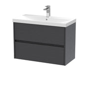 Nuie Havana Wall Hung Vanity Unit with Thin Edge Basin - Graphite Grey Woodgrain 800mm