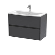 Nuie Havana Wall Hung Vanity Unit with Curved Basin - Graphite Grey Woodgrain 800mm
