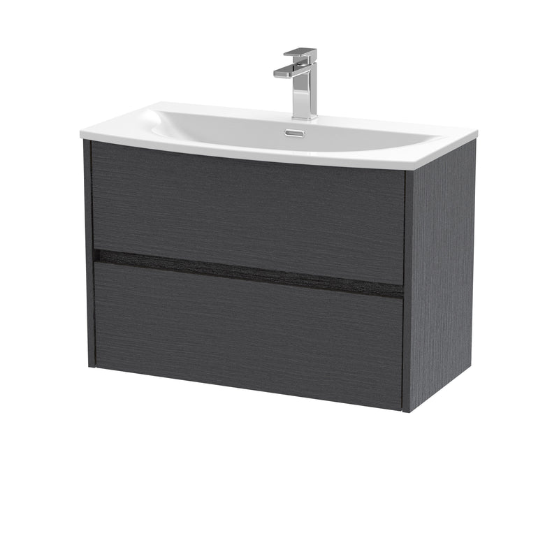 Nuie Havana Wall Hung Vanity Unit with Curved Basin - Graphite Grey Woodgrain 800mm