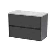 Nuie Havana Wall Hung Counter Top Vanity Unit with Bellato Grey Worktop - Graphite Grey Woodgrain 800mm 2 Drawer