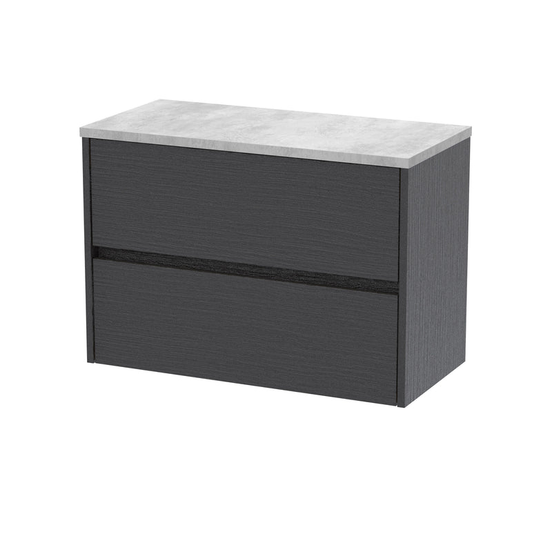 Nuie Havana Wall Hung Counter Top Vanity Unit with Bellato Grey Worktop - Graphite Grey Woodgrain 800mm 2 Drawer