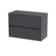 Nuie Havana Wall Hung Counter Top Vanity Unit with Co-ordinating Worktop - Graphite Grey Woodgrain 800mm 2 Drawer