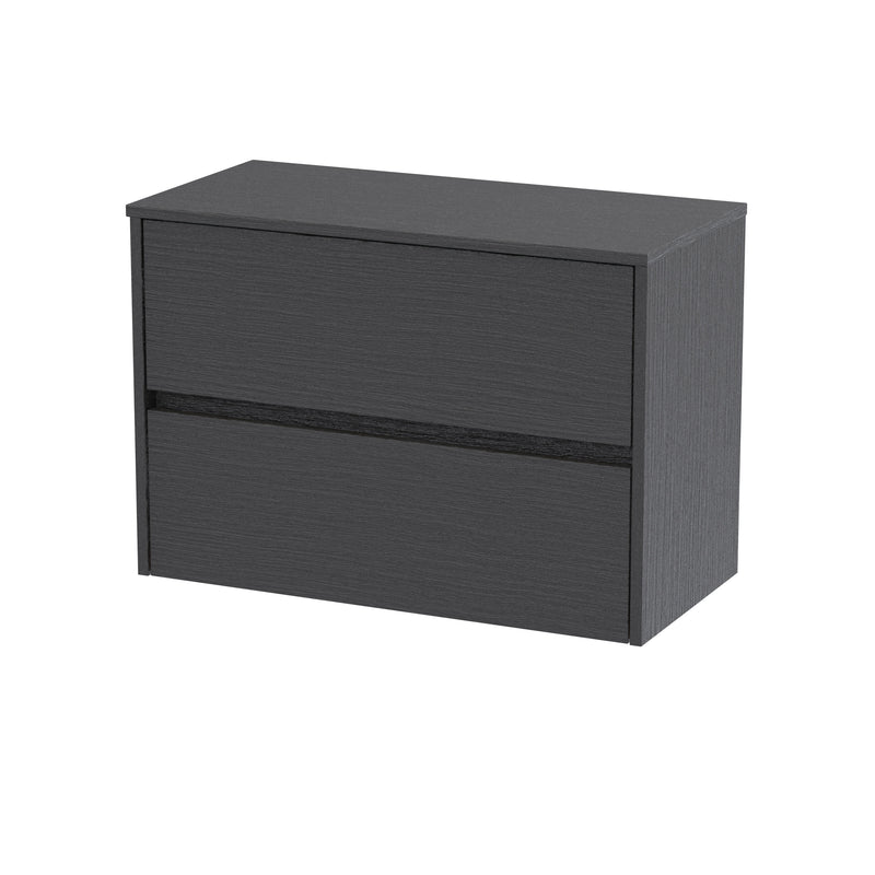 Nuie Havana Wall Hung Counter Top Vanity Unit with Co-ordinating Worktop - Graphite Grey Woodgrain 800mm 2 Drawer