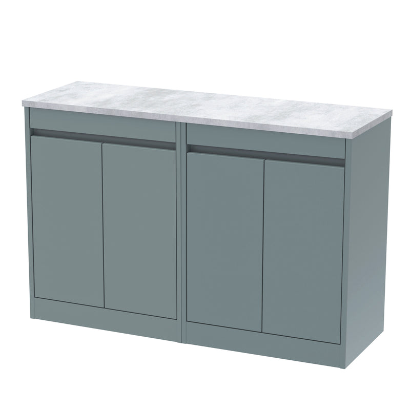 Nuie Havana Floor Standing Counter Top Vanity Unit with Bellato Grey Worktop - Coastal Grey 1200mm 4 Door