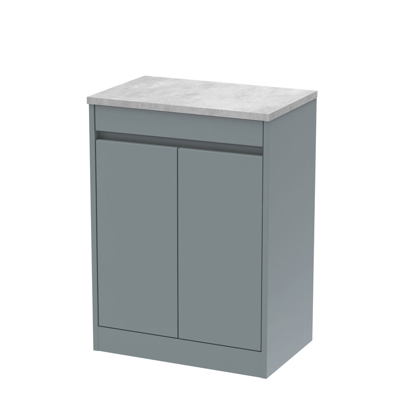 Nuie Havana Floor Standing Counter Top Vanity Unit with Bellato Grey Worktop - Coastal Grey 600mm 2 Door