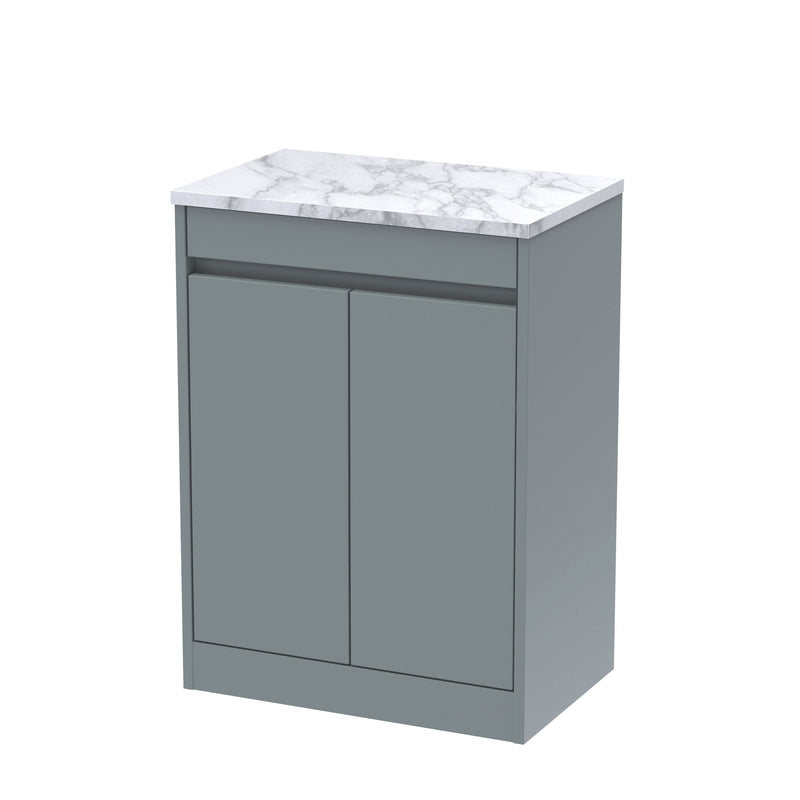 Nuie Havana Floor Standing Counter Top Vanity Unit with Carrara Laminate Worktop - Coastal Grey 600mm 2 Door
