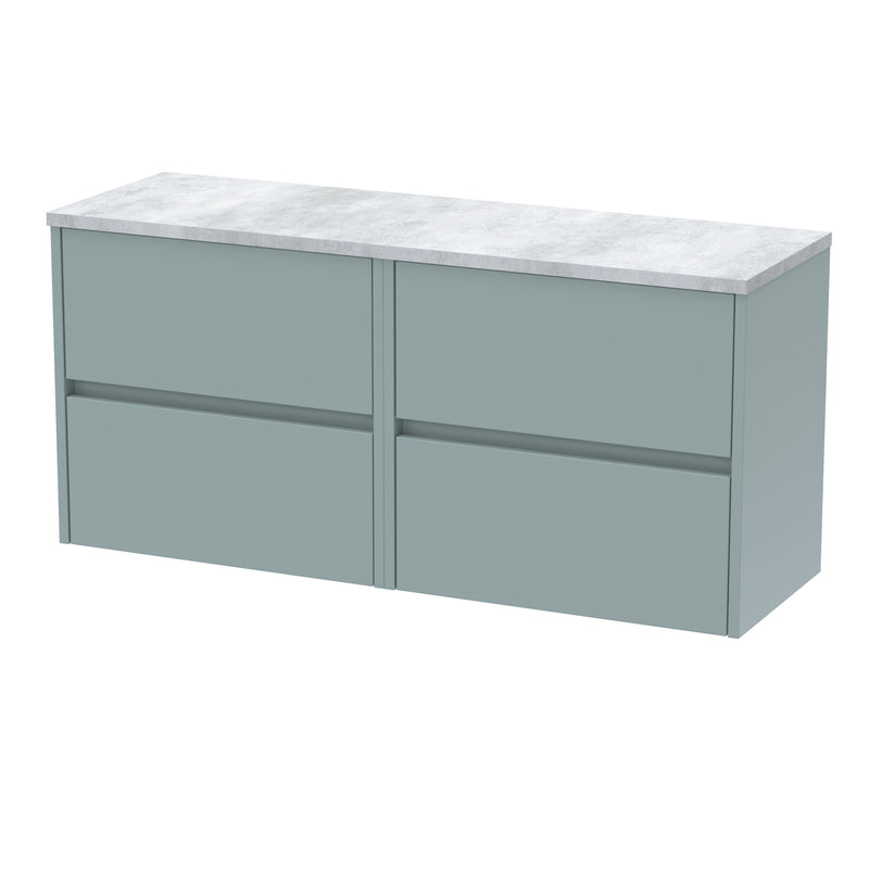 Nuie Havana Wall Hung Counter Top Vanity Unit with Bellato Grey Worktop - Coastal Grey 1200mm 4 Drawer