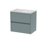 Nuie Havana Wall Hung Counter Top Vanity Unit with Bellato Grey Worktop - Coastal Grey 600mm 2 Drawer