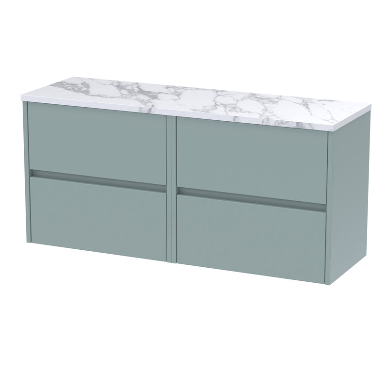 Nuie Havana Wall Hung Counter Top Vanity Unit with Carrara Laminate Worktop - Coastal Grey 1200mm 4 Drawer