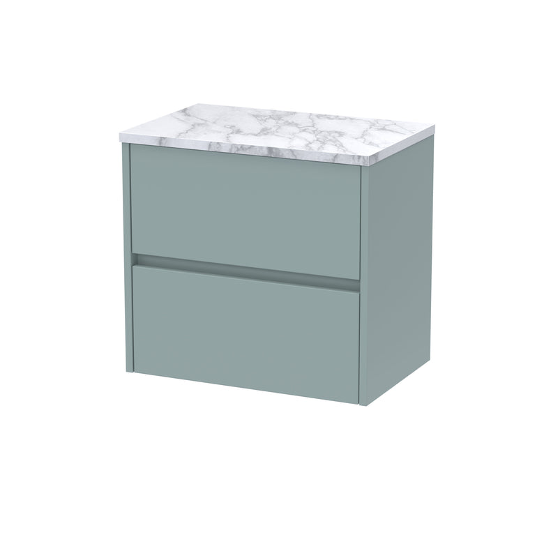 Nuie Havana Wall Hung Counter Top Vanity Unit with Carrara Laminate Worktop - Coastal Grey 600mm 2 Drawer